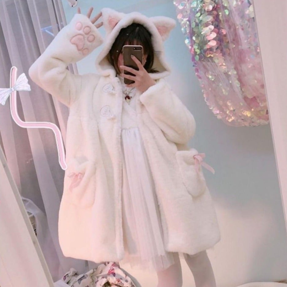 Lolita Fleece-lined Kitten Thickened Winter Women Jacket - Kawaiies - Adorable - Cute - Plushies - Plush - Kawaii