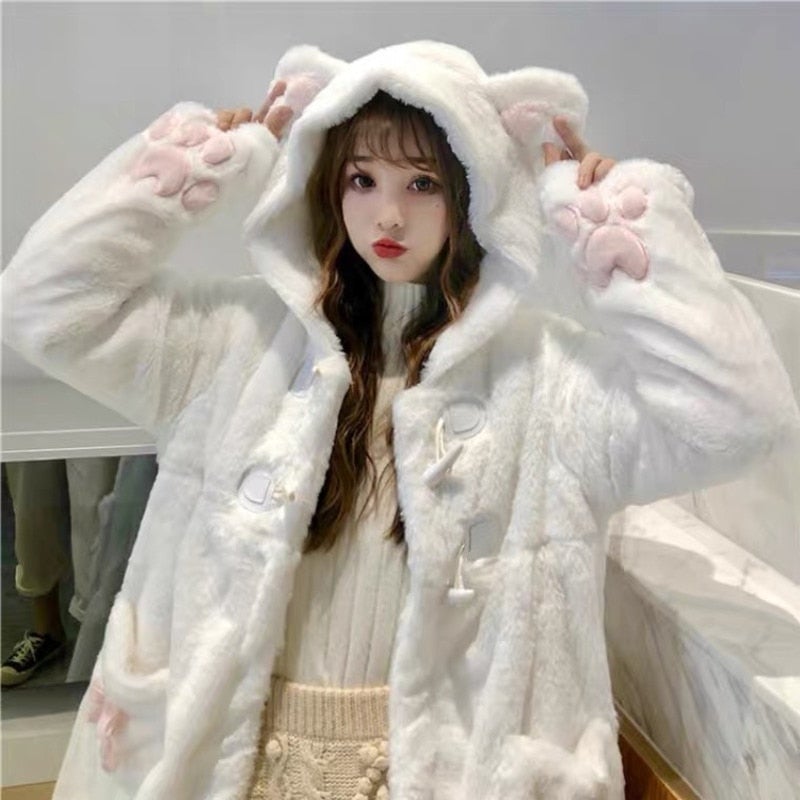 Lolita Fleece-lined Kitten Thickened Winter Women Jacket – Kawaiies