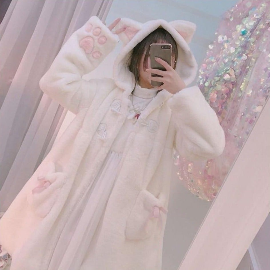 Lolita Fleece-lined Kitten Thickened Winter Women Jacket - Kawaiies - Adorable - Cute - Plushies - Plush - Kawaii