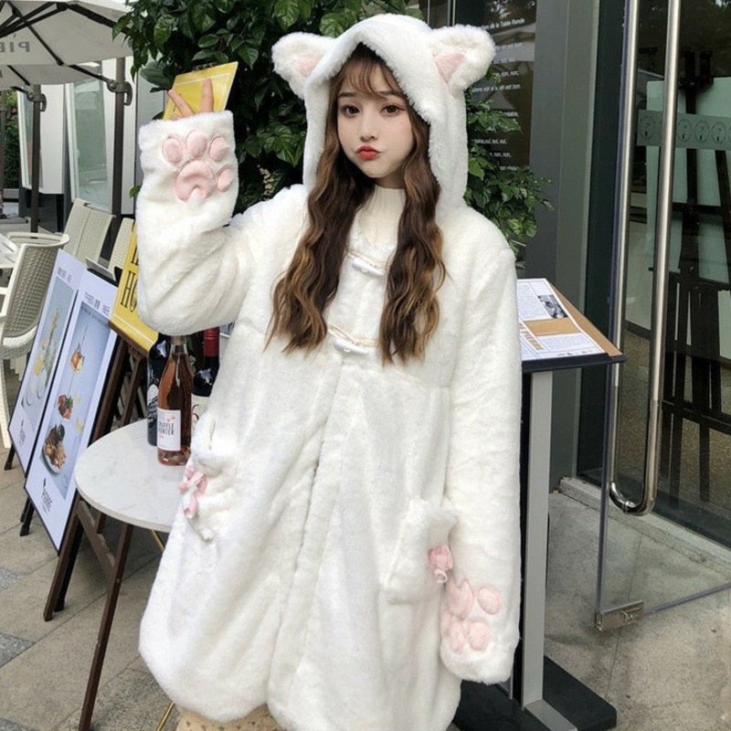 Bear Fluffy Two-Tone Hooded Jacket – Kawaiies