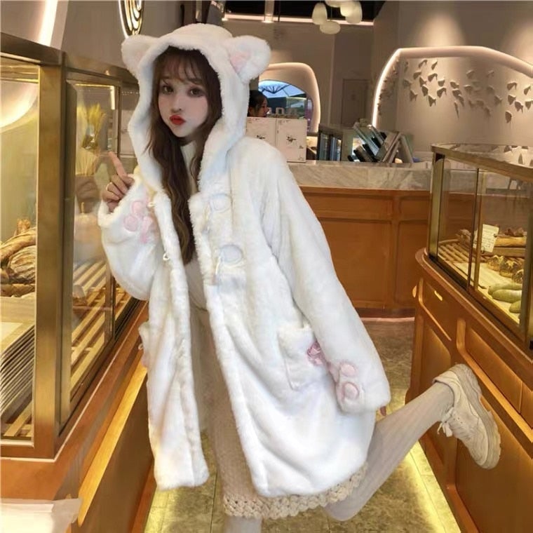 Lolita Fleece-lined Kitten Thickened Winter Women Jacket - Kawaiies - Adorable - Cute - Plushies - Plush - Kawaii