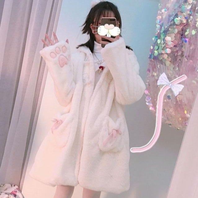 Lolita Fleece-lined Kitten Thickened Winter Women Jacket - Kawaiies - Adorable - Cute - Plushies - Plush - Kawaii