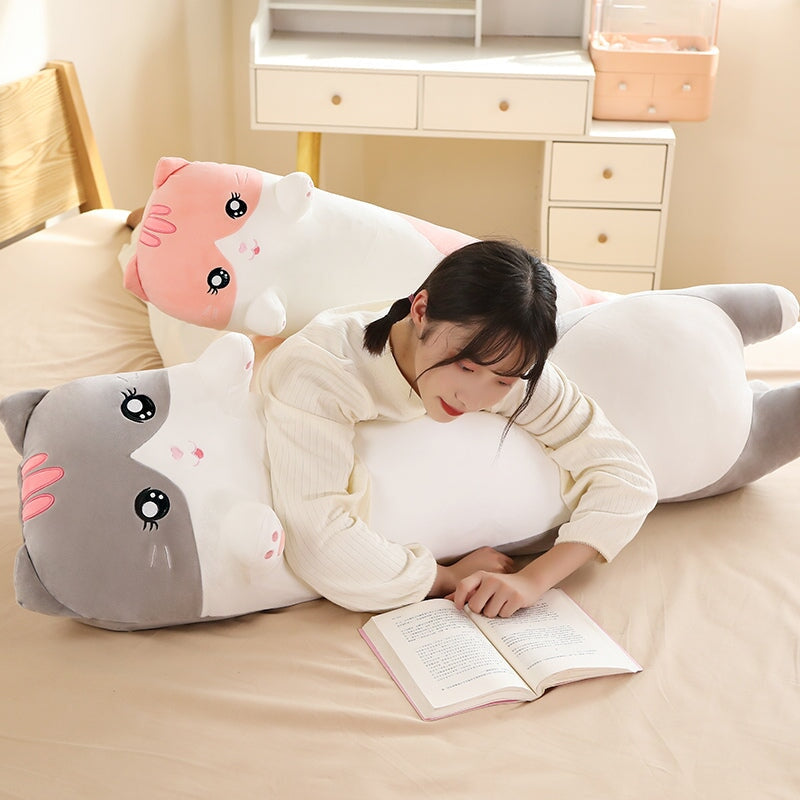 Long Snuggly Pink Gray Cat Plushies - Kawaiies - Adorable - Cute - Plushies - Plush - Kawaii