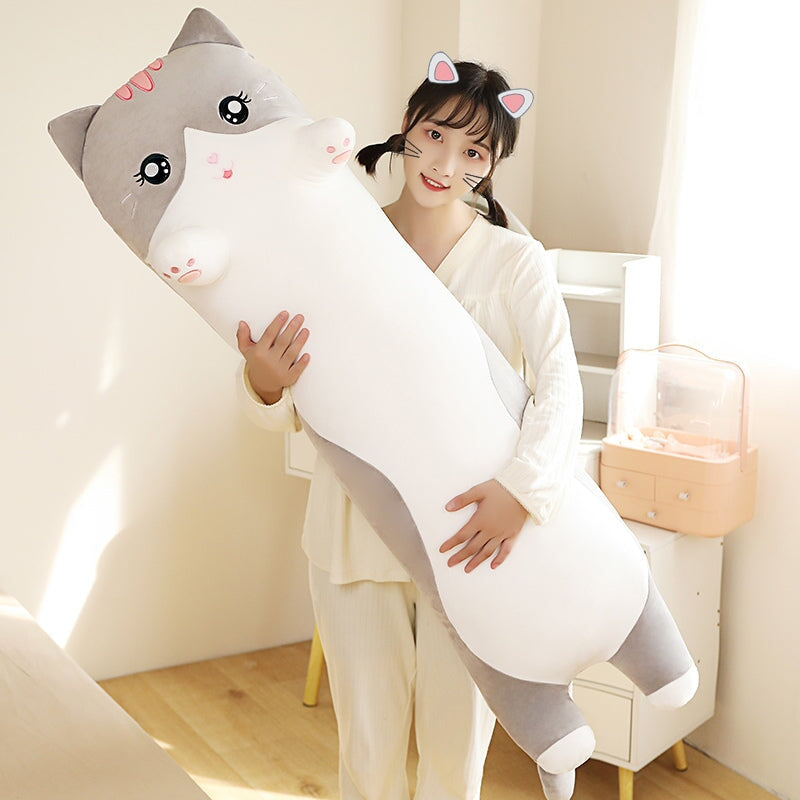 Long Snuggly Pink Gray Cat Plushies - Kawaiies - Adorable - Cute - Plushies - Plush - Kawaii