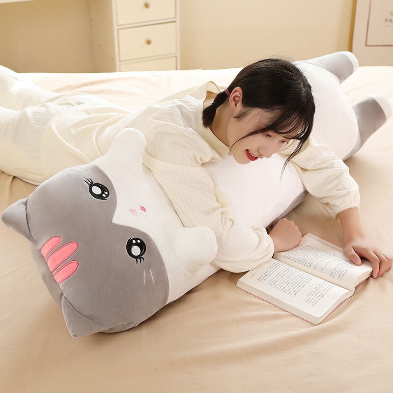 Long Snuggly Pink Gray Cat Plushies - Kawaiies - Adorable - Cute - Plushies - Plush - Kawaii