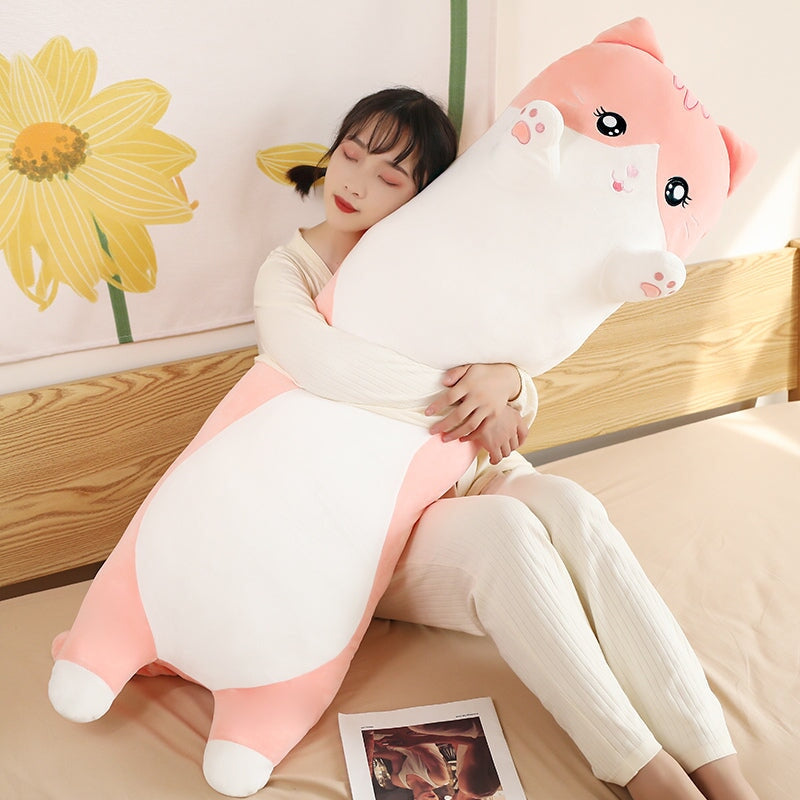Long Snuggly Pink Gray Cat Plushies - Kawaiies - Adorable - Cute - Plushies - Plush - Kawaii