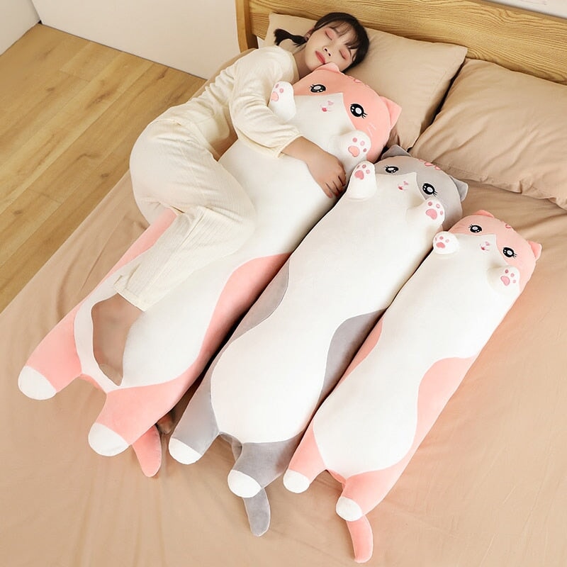 Long Snuggly Pink Gray Cat Plushies - Kawaiies - Adorable - Cute - Plushies - Plush - Kawaii