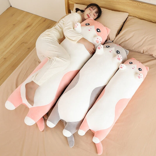 Long Snuggly Pink Gray Cat Plushies - Kawaiies - Adorable - Cute - Plushies - Plush - Kawaii