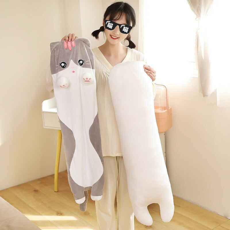 Long Snuggly Pink Gray Cat Plushies - Kawaiies - Adorable - Cute - Plushies - Plush - Kawaii