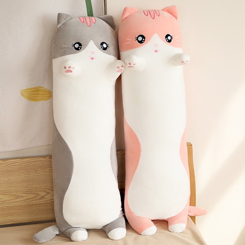 Long Snuggly Pink Gray Cat Plushies - Kawaiies - Adorable - Cute - Plushies - Plush - Kawaii