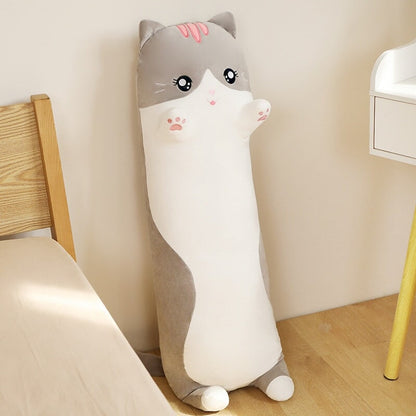 Long Snuggly Pink Gray Cat Plushies - Kawaiies - Adorable - Cute - Plushies - Plush - Kawaii