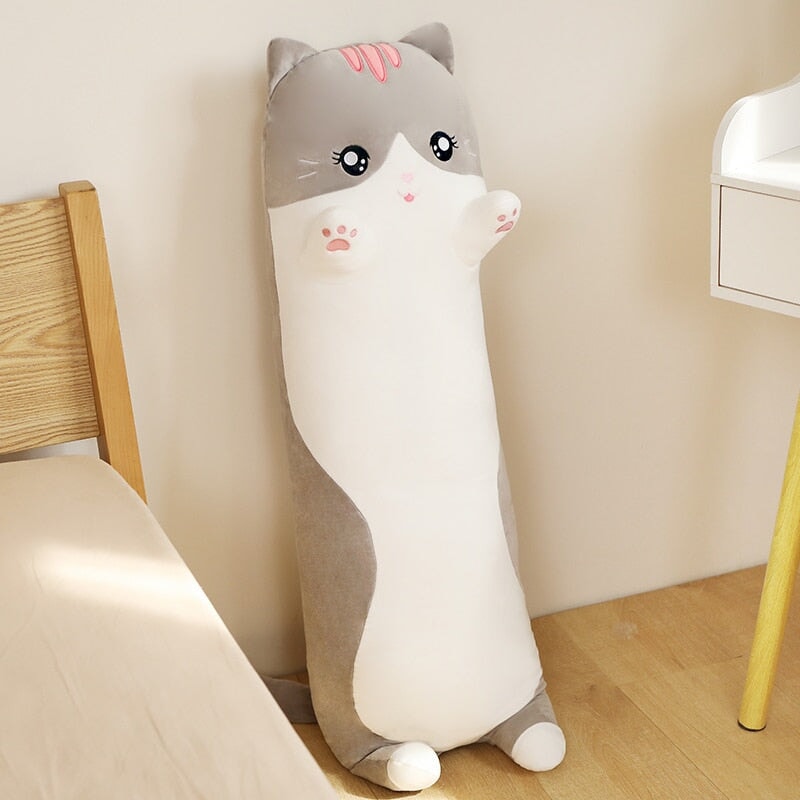 Long Snuggly Pink Gray Cat Plushies - Kawaiies - Adorable - Cute - Plushies - Plush - Kawaii