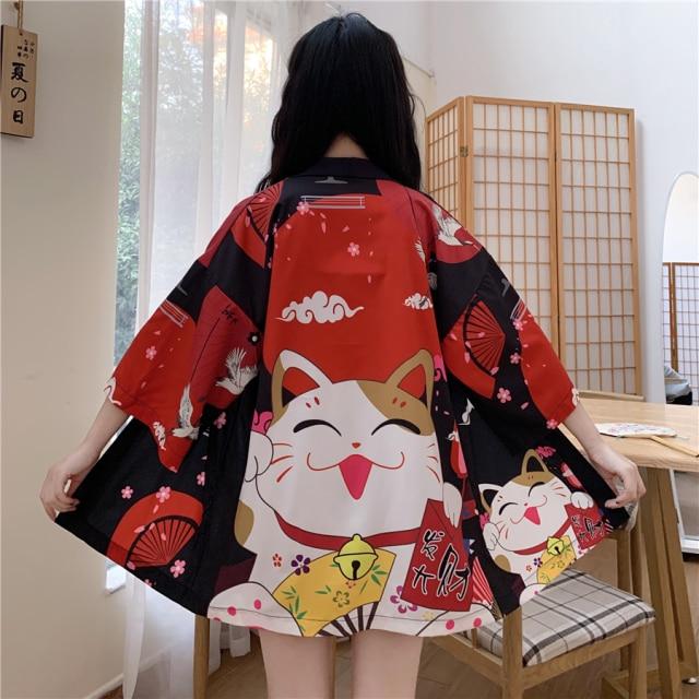 Japanese Lucky Cat Lightweight Kimono Top - Kawaiies - Adorable - Cute - Plushies - Plush - Kawaii