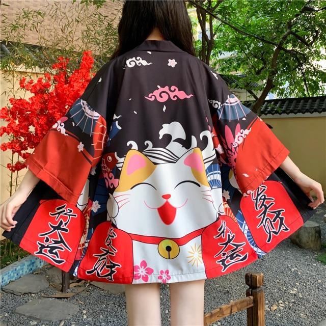 Japanese Lucky Cat Lightweight Kimono Top - Kawaiies - Adorable - Cute - Plushies - Plush - Kawaii