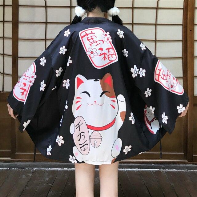 Japanese Lucky Cat Lightweight Kimono Top - Kawaiies - Adorable - Cute - Plushies - Plush - Kawaii