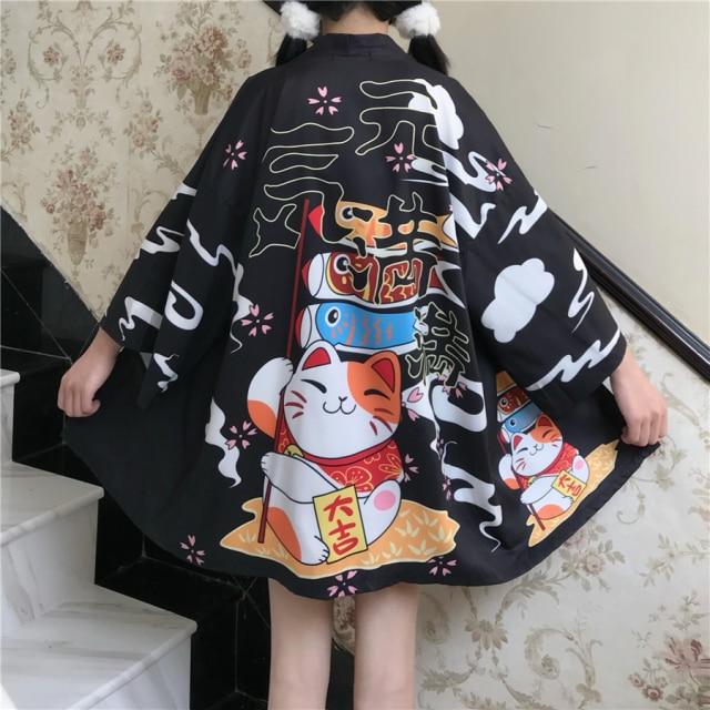 Japanese Lucky Cat Lightweight Kimono Top - Kawaiies - Adorable - Cute - Plushies - Plush - Kawaii