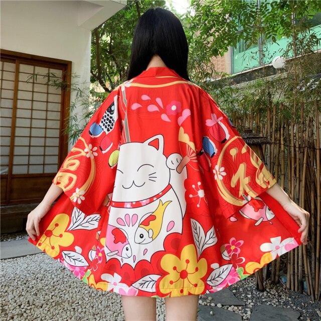 Japanese Lucky Cat Lightweight Kimono Top - Kawaiies - Adorable - Cute - Plushies - Plush - Kawaii