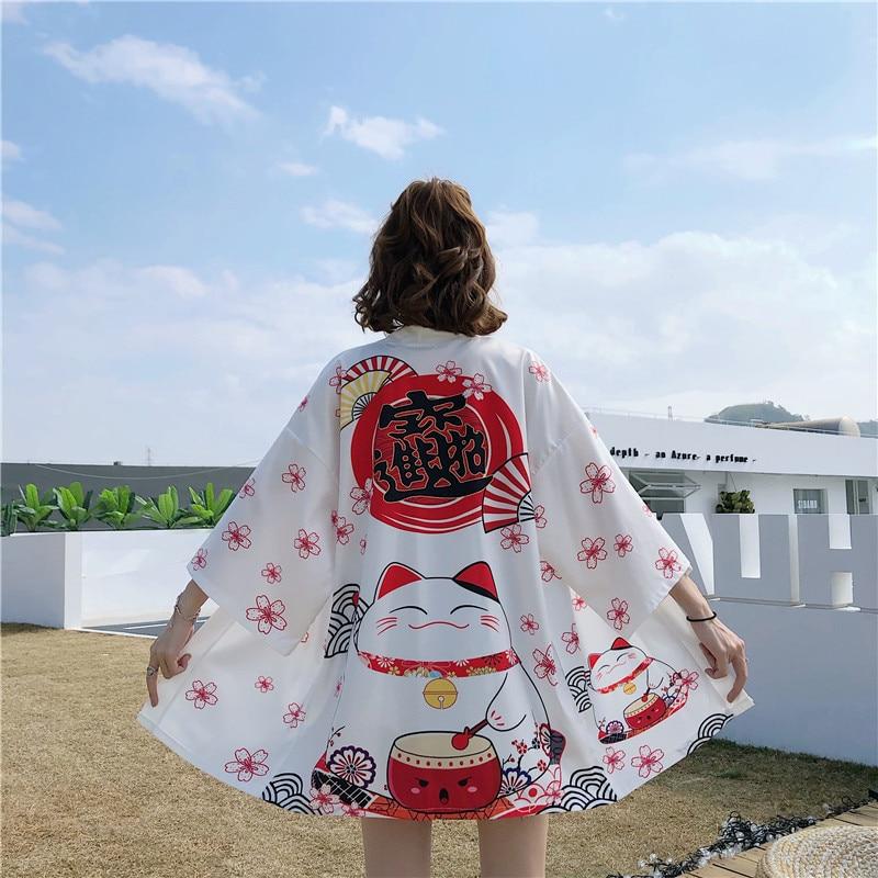 Japanese Lucky Cat Lightweight Kimono Top - Kawaiies - Adorable - Cute - Plushies - Plush - Kawaii