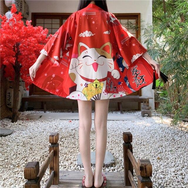 Japanese Lucky Cat Lightweight Kimono Top - Kawaiies - Adorable - Cute - Plushies - Plush - Kawaii