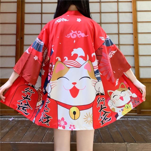 Japanese Lucky Cat Lightweight Kimono Top - Kawaiies - Adorable - Cute - Plushies - Plush - Kawaii