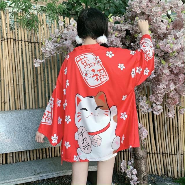 Japanese Lucky Cat Lightweight Kimono Top - Kawaiies - Adorable - Cute - Plushies - Plush - Kawaii