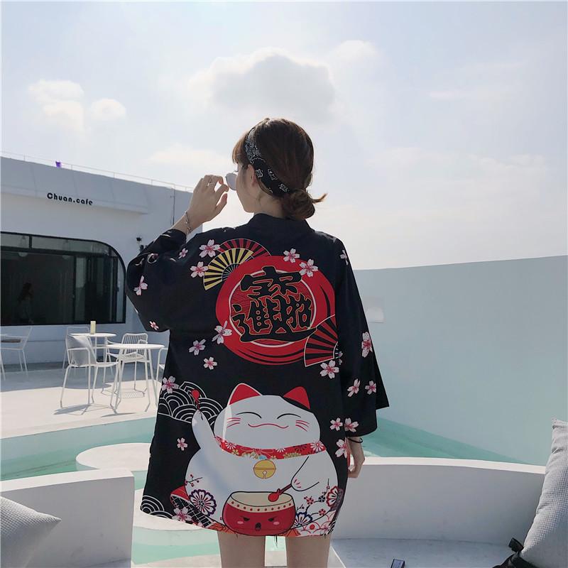 Japanese Lucky Cat Lightweight Kimono Top - Kawaiies - Adorable - Cute - Plushies - Plush - Kawaii