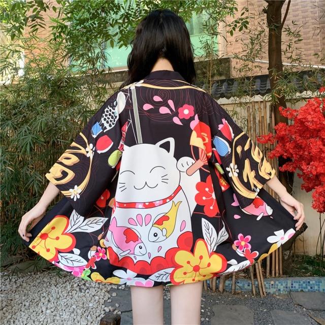 Japanese Lucky Cat Lightweight Kimono Top - Kawaiies - Adorable - Cute - Plushies - Plush - Kawaii