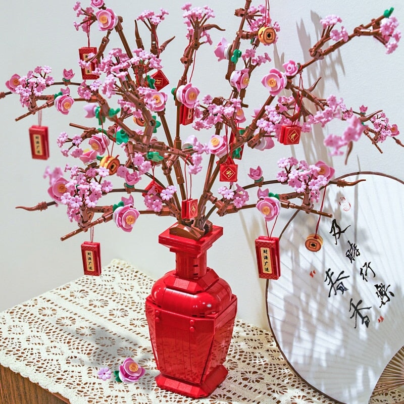 Lucky Peach Blossom Vase Micro Building Blocks - Kawaiies - Adorable - Cute - Plushies - Plush - Kawaii