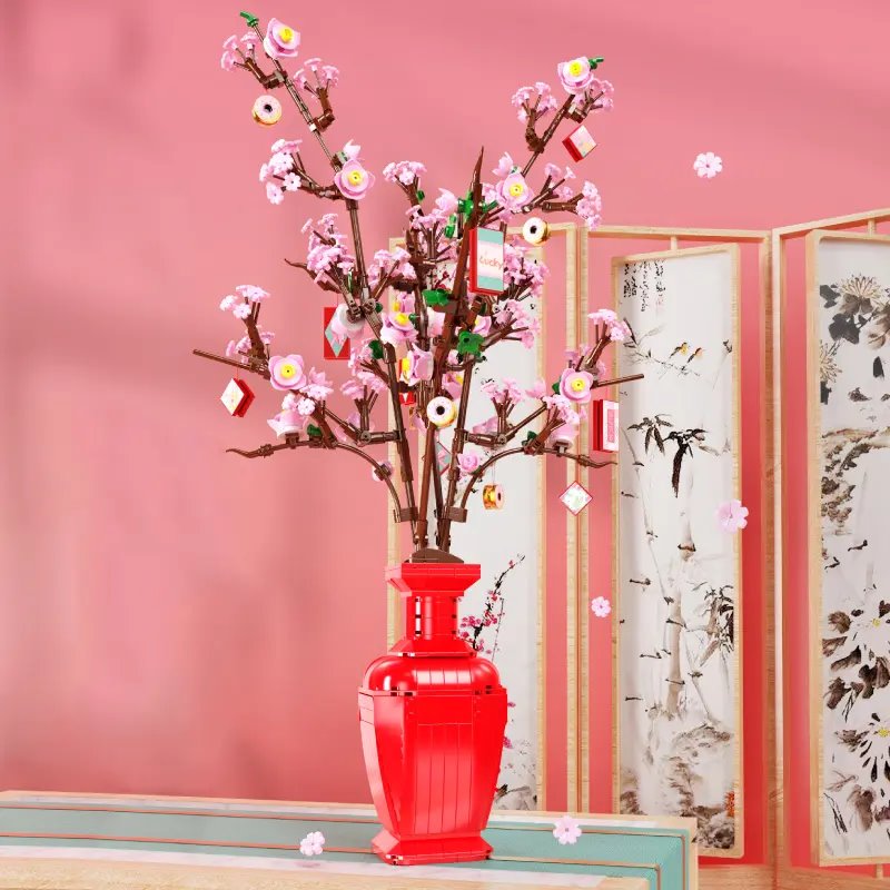 Lucky Peach Blossom Vase Micro Building Blocks - Kawaiies - Adorable - Cute - Plushies - Plush - Kawaii