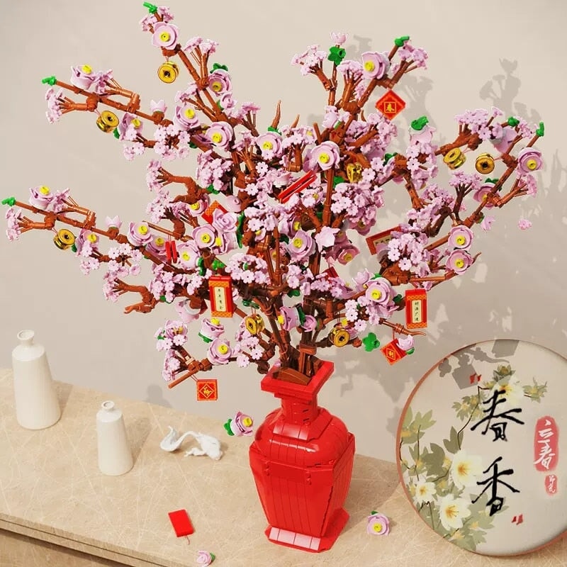 Lucky Peach Blossom Vase Micro Building Blocks - Kawaiies - Adorable - Cute - Plushies - Plush - Kawaii