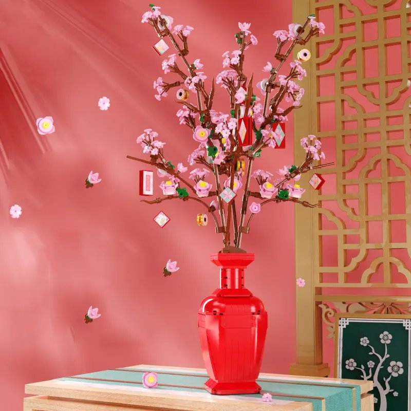 Lucky Peach Blossom Vase Micro Building Blocks - Kawaiies - Adorable - Cute - Plushies - Plush - Kawaii