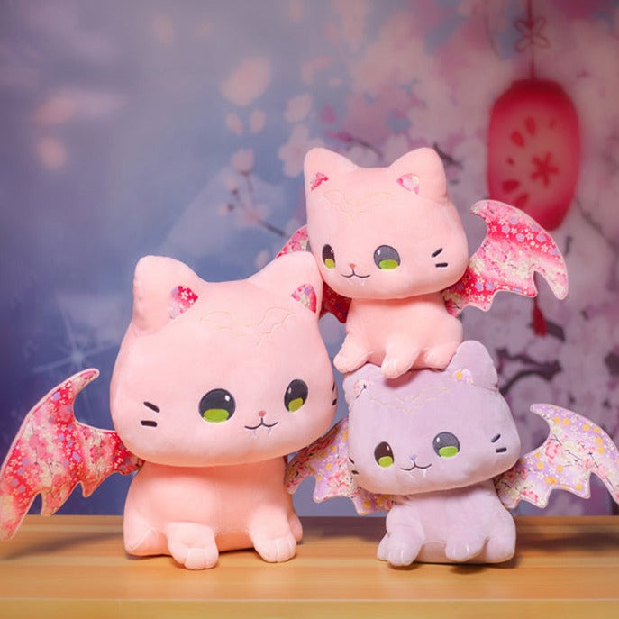 Luna & Solis the Kawaii Sakura Cats with Wings Plushies - Kawaiies - Adorable - Cute - Plushies - Plush - Kawaii