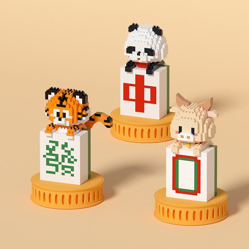 Mahjong Tiger Panda Ox Nano Building Blocks - Kawaiies - Adorable - Cute - Plushies - Plush - Kawaii