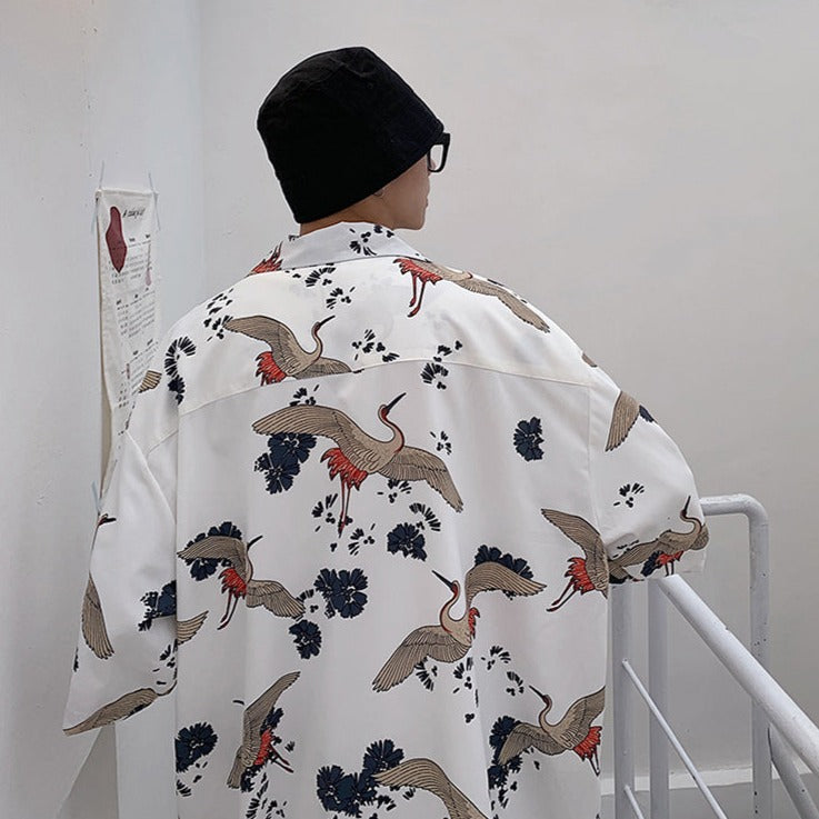 Men's Crane Print Shirt & Shorts Short Sleeve Shirt - Kawaiies - Adorable - Cute - Plushies - Plush - Kawaii