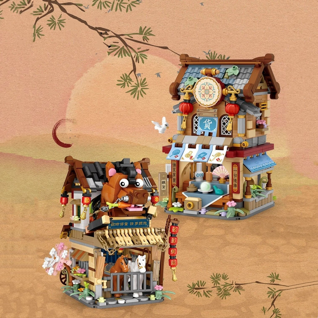 Merchant Store & Horse Stable Micro Building Sets Collection - Kawaiies - Adorable - Cute - Plushies - Plush - Kawaii