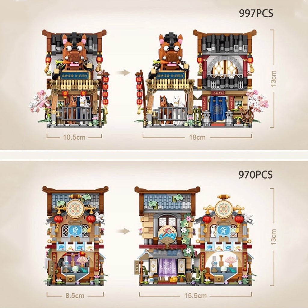 Merchant Store & Horse Stable Micro Building Sets Collection - Kawaiies - Adorable - Cute - Plushies - Plush - Kawaii