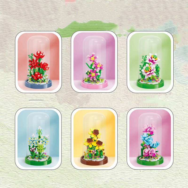Micro Flowers in a Dome Building Set - Kawaiies - Adorable - Cute - Plushies - Plush - Kawaii