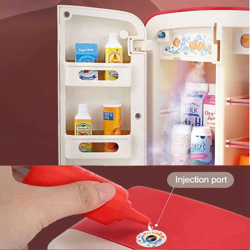 Mini Fridge Refrigerator 39pc Kitchen Kids Toys with Ice Dispenser, Steam &  Lights