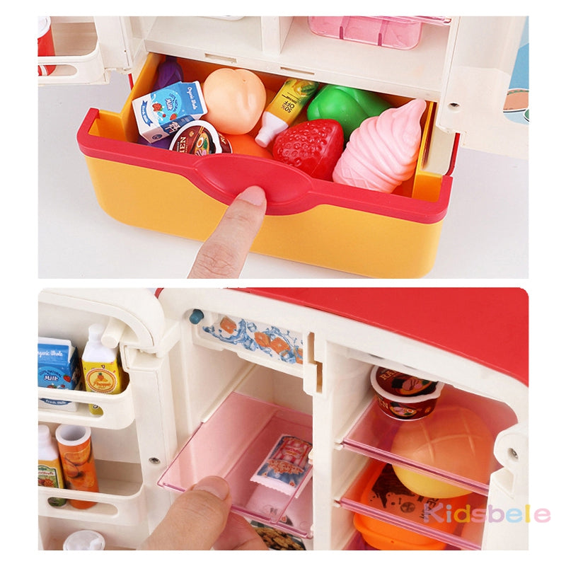 Mini Fridge Refrigerator 39pc Kitchen Kids Toys with Ice Dispenser, Steam & Lights - Kawaiies - Adorable - Cute - Plushies - Plush - Kawaii