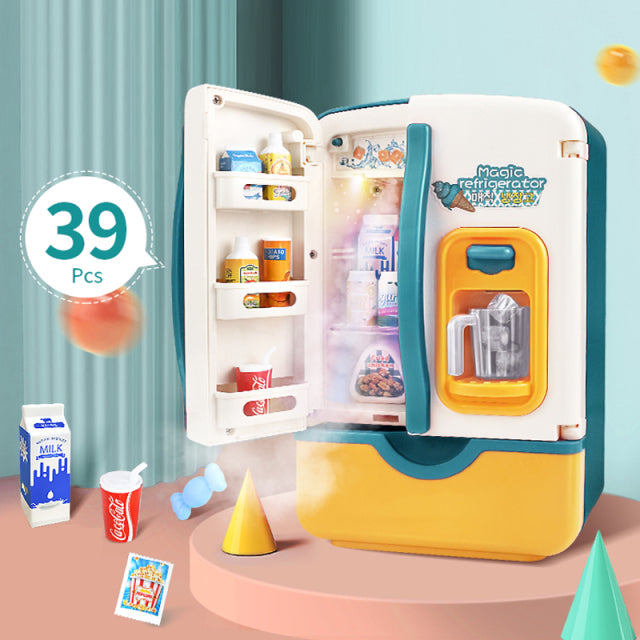 Mini Fridge Refrigerator 39pc Kitchen Kids Toys with Ice Dispenser, Steam & Lights - Kawaiies - Adorable - Cute - Plushies - Plush - Kawaii