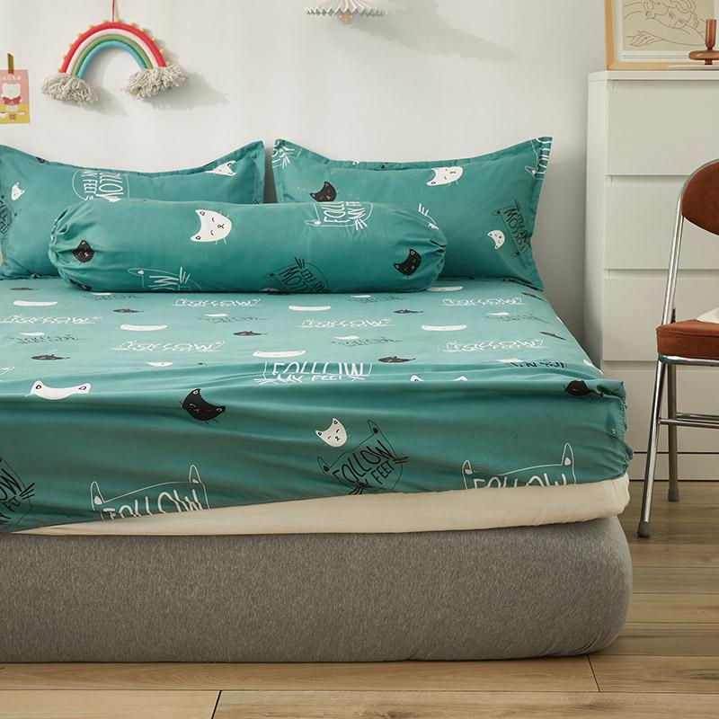 Mint Cat Pattern Fitted Bedsheet - Kawaiies - Adorable - Cute - Plushies - Plush - Kawaii