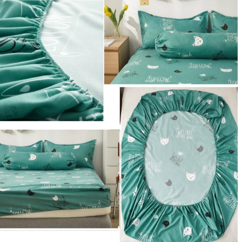 Mint Cat Pattern Fitted Bedsheet - Kawaiies - Adorable - Cute - Plushies - Plush - Kawaii