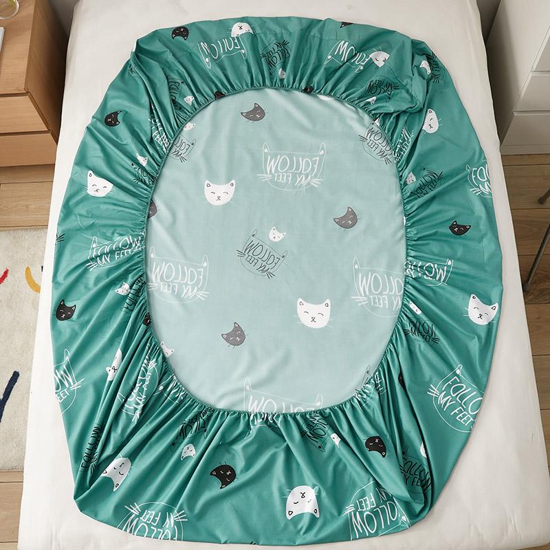 Mint Cat Pattern Fitted Bedsheet - Kawaiies - Adorable - Cute - Plushies - Plush - Kawaii