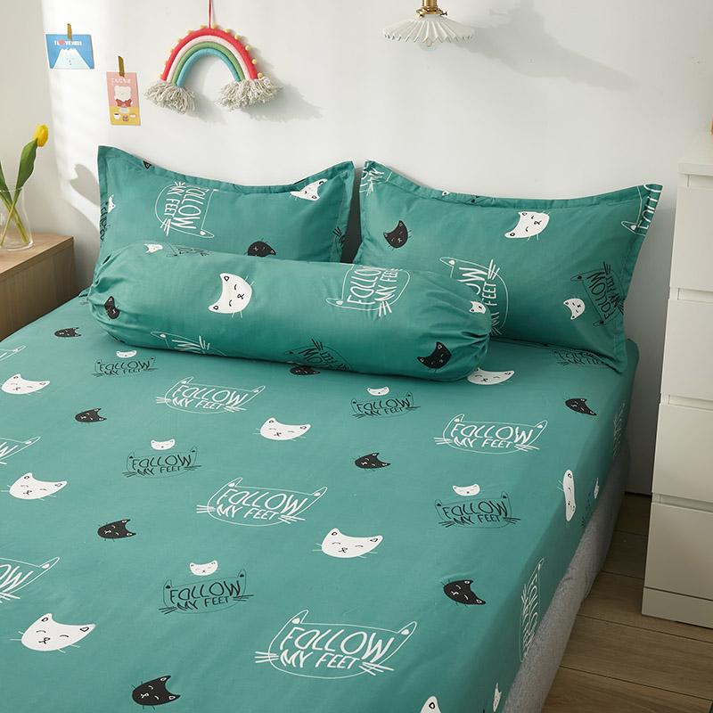 Mint Cat Pattern Fitted Bedsheet - Kawaiies - Adorable - Cute - Plushies - Plush - Kawaii