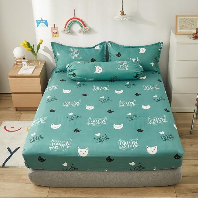 Mint Cat Pattern Fitted Bedsheet - Kawaiies - Adorable - Cute - Plushies - Plush - Kawaii