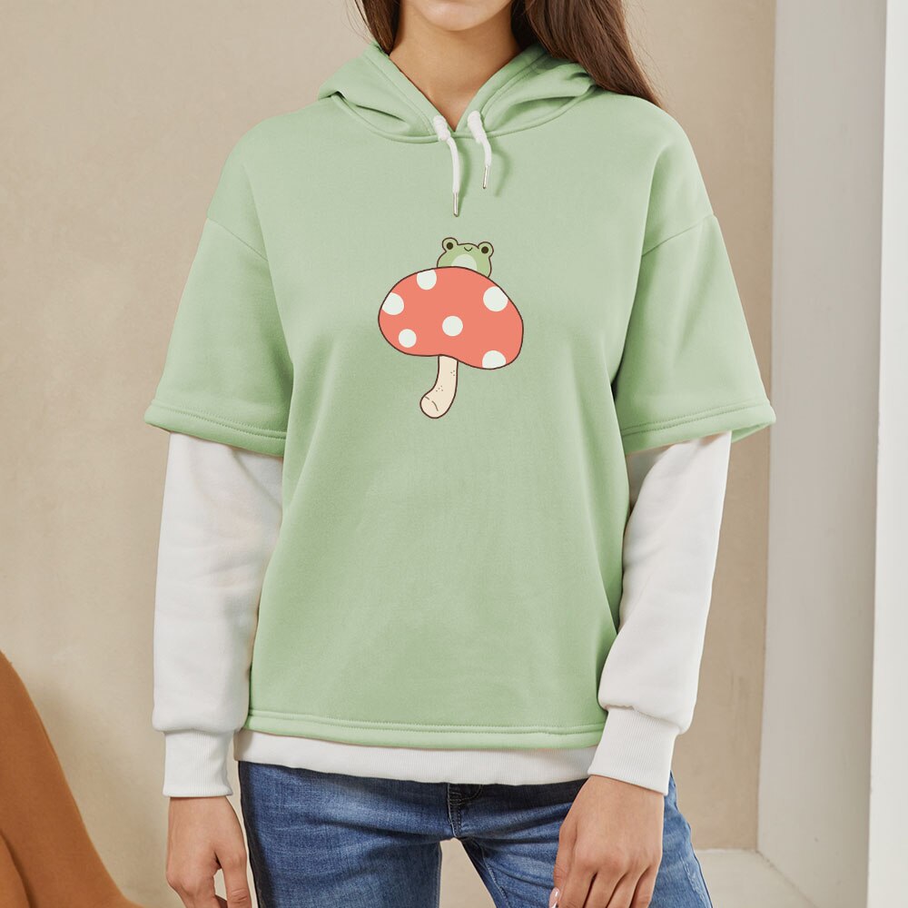 Mushroom Frog Double Sleeve Polyester Hoodie - Kawaiies - Adorable - Cute - Plushies - Plush - Kawaii