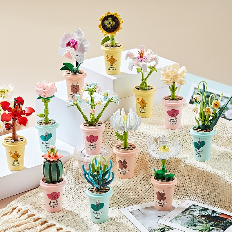 kawaiies-softtoys-plushies-kawaii-plush-My Timeless and Cheerful Flower in a Pot Building Blocks | NEW Build it Set of 12 