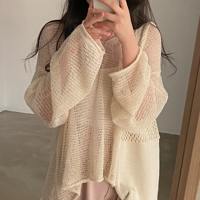 Netted Full Sleeve Loose Women's Jumper - Kawaiies - Adorable - Cute - Plushies - Plush - Kawaii