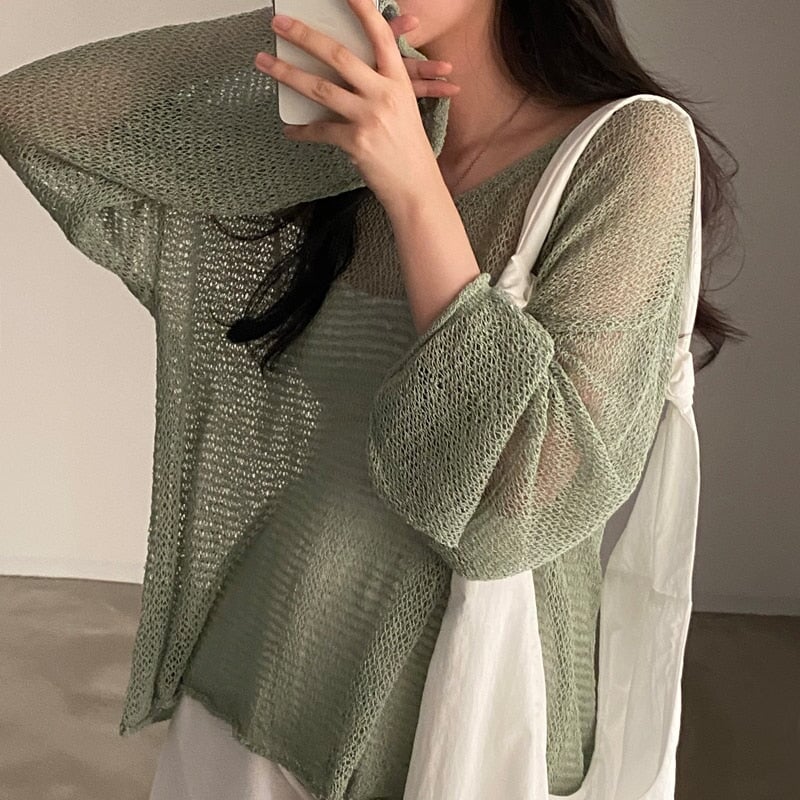 Netted Full Sleeve Loose Women's Jumper - Kawaiies - Adorable - Cute - Plushies - Plush - Kawaii