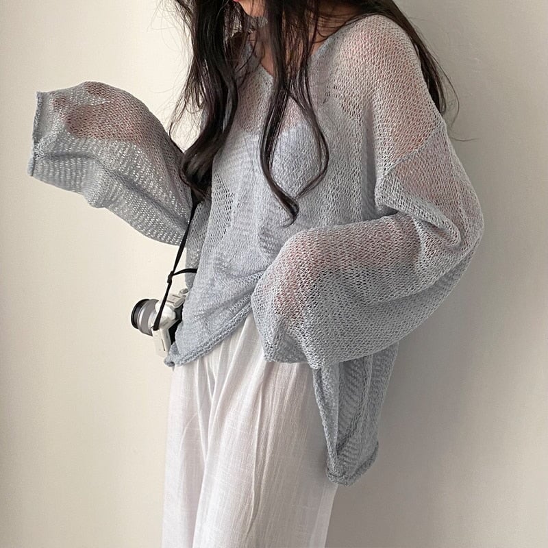 Netted Full Sleeve Loose Women's Jumper - Kawaiies - Adorable - Cute - Plushies - Plush - Kawaii